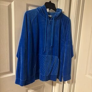Y2K Women's Vibrant Blue Velvet Like Hoodie Size 1XL-2XL